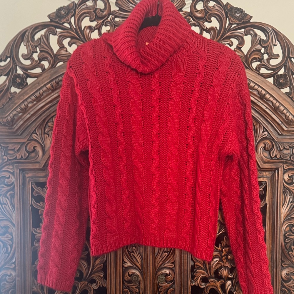 Z Supply Vibrant Red Cable Knit Turtleneck Sweater sz Small